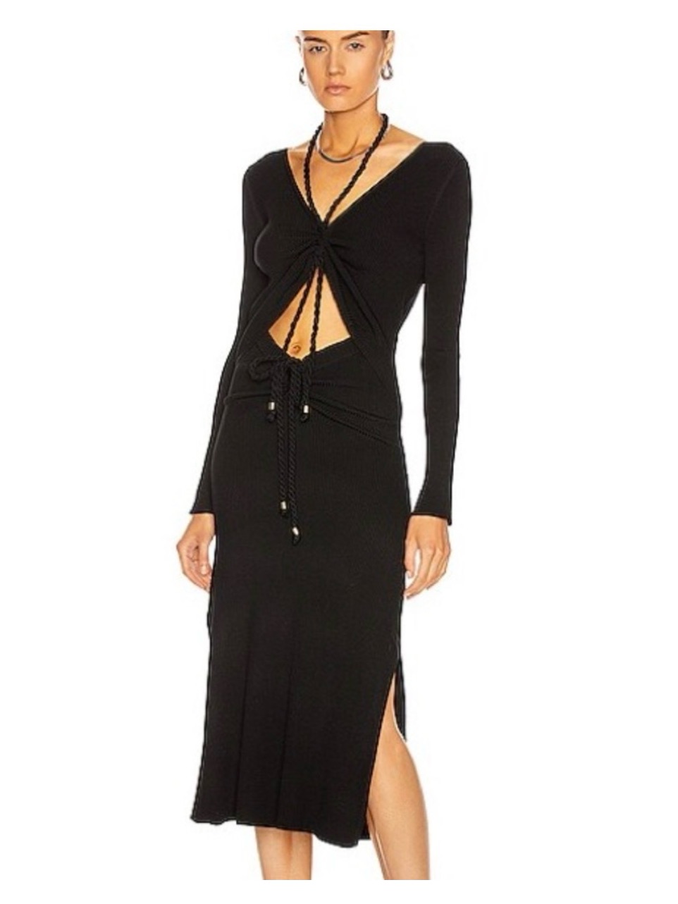 Nicholas Black Long-Sleeve Cutout Midi Dress With Rope Tie Detail